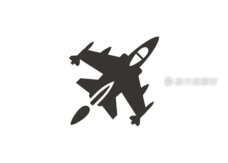 Single tail jet fighter. Simple icon in black and white